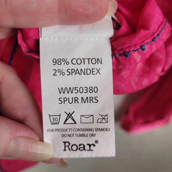 Roar pink embroidered sequined satin trim button up western shirt Large Cowgirl - Picture 9 of 10